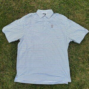 FootJoy Golf Shirt, XLarge, Blue/Tan Stripe